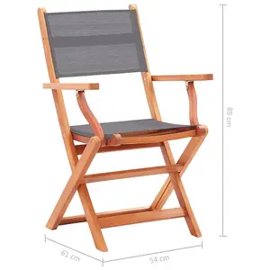 Berkfield Folding Garden Chairs 4 pcs Grey Solid Eucalyptus Wood and Textilene