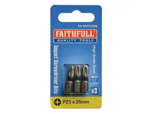 Faithfull  Pozi Impact Screwdriver Bits PZ3 x 25mm (Pack 3) FAISBPZ325IM