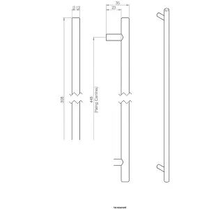 Round T Bar Cabinet Pull Handle 508 x 12mm 448mm Fixing Centres Satin Nickel