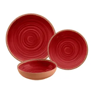 Purely Home Rustic Swirl Red Melamine 6 Piece Outdoor Dinnerware Set for 2