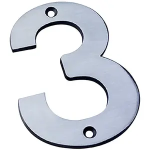 100mm Front Door Numerals '3' 85.5mm Fixing Centres Satin Stainless Steel