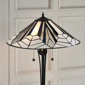 Luminosa Astoria 2 Light Floor Lamp Black, Tiffany Style Glass, E27