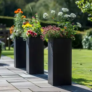 75cm Zinc Matte Black Tall Square Planter