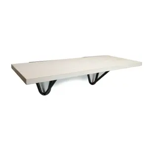 Solid Pine Rustical Shelf White Black Hairpin Bracket Style 25x100cm