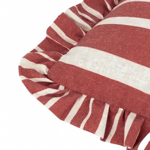 furn. Carmon Stripe Ruffle Linen/Red Feather Rich Cushion, 40 x 60cm