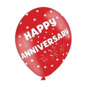 Amscan Latex Anniversary Balloons (Pack of 6) Red/White (One Size)