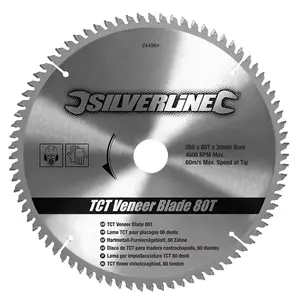 Silverline (244964) TCT Veneer Blade 80T 250 x 30 - 25 20 16mm Rings