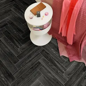 Black Modern Parquet Effect Anti-Slip Vinyl Flooring For Kitchen, Bathroom, 4.0mm Thick Vinyl Sheet-6m(19'8") X 4m(13'1")-24m²