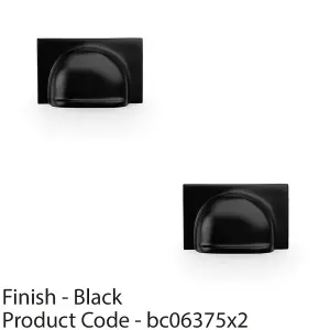 2 PACK - Backplate Cup Handle - Matt Black 40mm Centres Solid Brass Shaker Drawer Pull