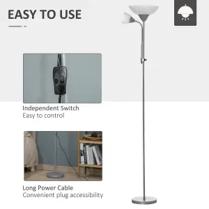 HOMCOM Mother-Child Floor Lamp Duo Light Steel Frame w/ 2 Switches Round Base