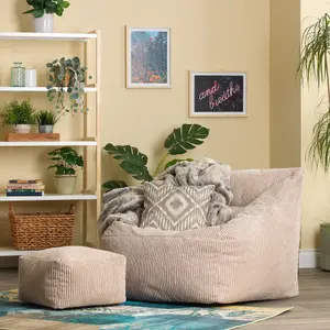 icon Morgan Corduroy Armchair Bean Bag and Footstool Set Natural Giant Bean Bag Chair