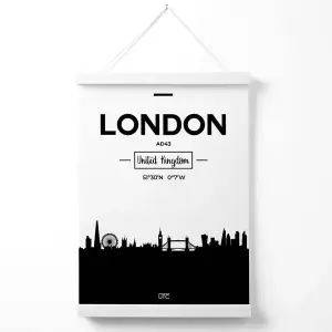 London Black and White City Skyline Poster with Hanger / 33cm / White