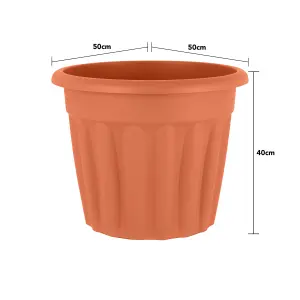 Wham 3x Vista Terracotta Plastic Planter, Round Garden Plant Pot, Large Floor Pot (50cm, 42L, Pack of 3)