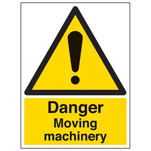 Danger Moving Machinery Warning Sign - Rigid Plastic - 300x400mm (x3)