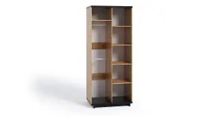 Luxurious Ines 09 Hinged Wardrobe 90cm - Timeless Oak Artisan & Black - W900mm x H2150mm x D600mm