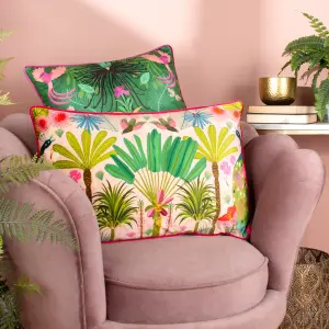 Kate Merritt Maximalist Tropical Velvet Piped Feather Filled Cushion