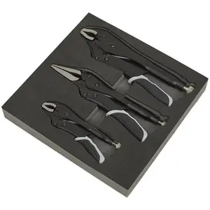 3 Piece Locking Pliers Set with Quick Release - Curved and Long Nose Tools in Black