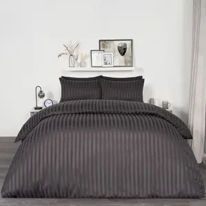 Satin Stripe Duvet Cover Set Hotel Quality Bedding Pillowcase Quilt Single Double