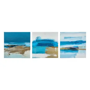 Abstract Blue & gold Canvas art, Set of 3 (H)30cm x (W)90cm