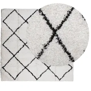 Shaggy Rug PAMPLONA High Pile Modern Cream and Black 120x120 cm