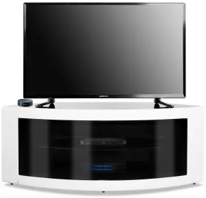 Centurion Supports PANGEA Gloss White Curved Tru-Corner Black Beam-Thru Doors up to 50" TV Cabinet