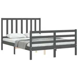 Berkfield Bed Frame with Headboard Grey 140x190 cm Solid Wood