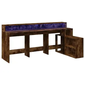 Berkfield Desk with LED Lights Smoked Oak 200x104x91 cm Engineered Wood