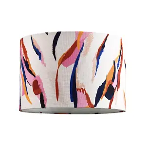 Abstract Feather Linen Fabric Drum Lamp Shade with Vivid Multi-Coloured Strokes