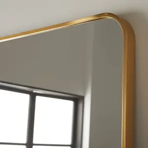 Wall Mirror Camden Rectangular Shape with Brushed Gold Metal Frame- H150cm x W85cm x D3cm for leaning in Bedroom