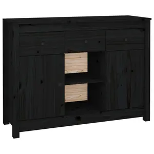 Potts 100Cm Wide 3 Drawer Pine Solid Wood Sideboard Black