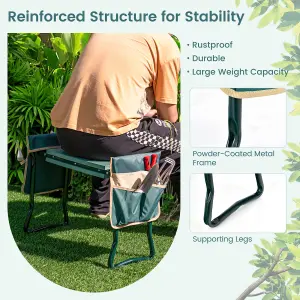 Costway Folding Garden Kneeler Seat Soft EVA Pad Bench w/ 2 Large Tool Pouches