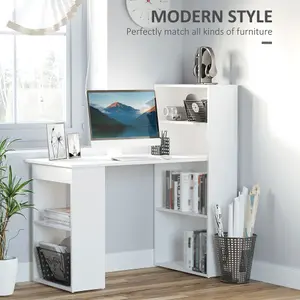 HOMCOM 120cm Modern Computer Desk Bookshelf Writing Table Workstation 6 Shelves