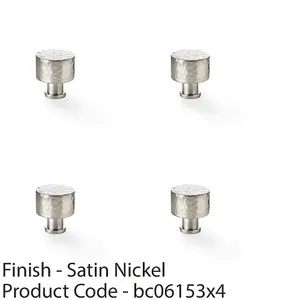 4 PACK - Round Hammered Door Knob Satin Nickel 30mm Diameter Cupboard Cabinet Pull Handle