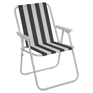 URBNLIVING 76cm Height 2pcs Black & White Stripe Garden Patio Metal Folding Chairs Camping Beach Picnic Outdoor Seats