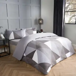 Geometric Pinsonic Duvet Cover Bedding Set Pillowcase Quilt, Grey - Double