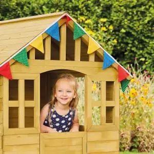 Dandelion Cottage Playhouse with Mud Kitchen, Table & Bench and Shutters - FSC certified