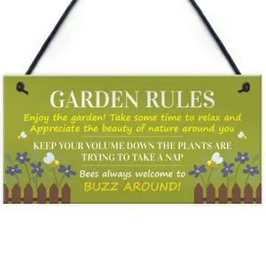 Red Ocean Garden Rules Sign for Outdoor Decor Cute and Funny Garden Plaque for Plant Lovers