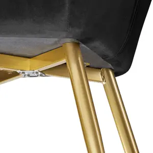 Chair Marilyn - with armrests, padded, velvet look, golden steel legs - black/gold