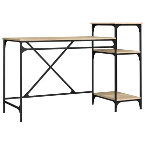 Berkfield Desk with Shelves Sonoma Oak 135x50x90 cm Engineered Wood&Iron