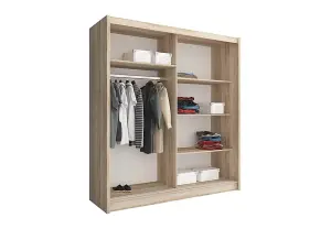 Wiki IX Contemporary Mirrored Wardrobe 4 Large Shelves 1 Hanging Rail 2 Sliding Doors White Matt (H)2000mm (W)1800mm (D)620mm