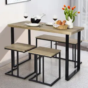 Costway 4PCS Industrial Dining Table & Chair Set Kitchen Furniture Table Bench 2 Stools