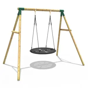 Rebo Wooden Garden Swing Set with Large Round Net Swing Seat - Mercury Green