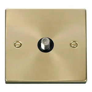 Satin / Brushed Brass Satellite Socket 1 Gang - Black Trim - SE Home