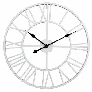 White Metal Wall Clocks Round Silent Roman Numeral Clocks for Living Room Bedroom 400mm