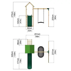 Rebo Adventure Wooden Climbing Frame, Swing Set and Slide - Elbrus Green