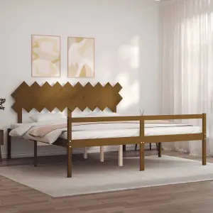 Berkfield Bed Frame with Headboard Honey Brown 200x200 cm Solid Wood