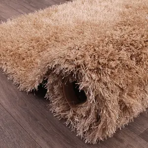 Beige Plain Shaggy Handmade Sparkle Easy to Clean Rug For Dining Room Bedroom And Living Room-120cm X 170cm