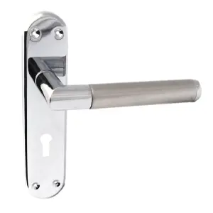 LEVER LOCK Door Handles Satin Nickel & Chrome Duo Finish Mitred INTERIOR