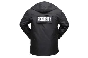 RAC3 Security Parka Jacket with Hood for Men, Water-Resistant, Windproof Design, "SECURITY" Print, Sizes S to 4XL (Black XL)