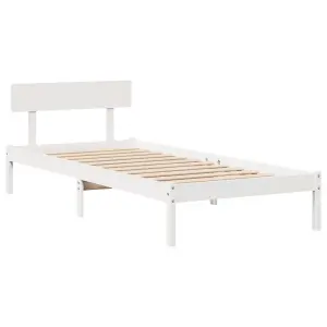 Berkfield Bed Frame without Mattress White 75x190 cm Small Single Solid Wood Pine